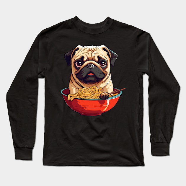 Pug Eating Ramen Long Sleeve T-Shirt by VisionDesigner